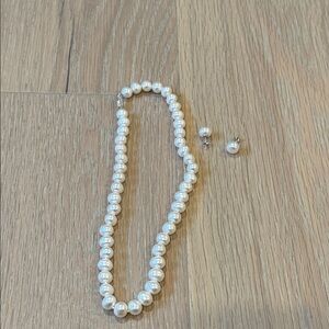 Elegant White Pearl Necklace and Earring Set